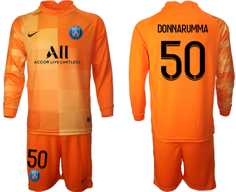 Men 2021-2022 Club Paris St German orange red goalkeeper Long Sleeve #50 Soccer Jersey